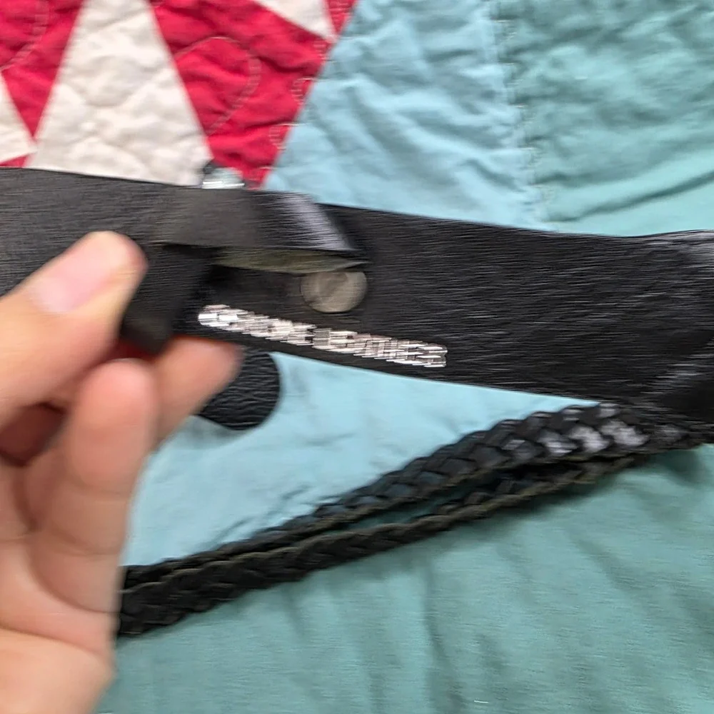 Street Leather Black Braided Leather O-Ring Belt Fits 32-34